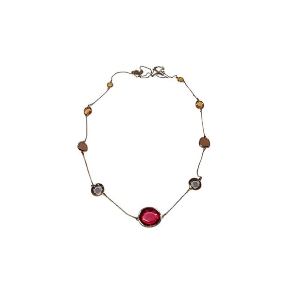 Necklace Long Gold Tone Chain with Glass Bezel Stations of Colorful 42" - Picture 2 of 5